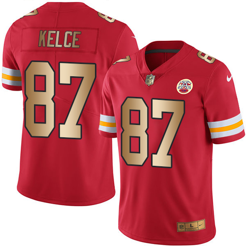 Nike Chiefs #87 Travis Kelce Red Men's Stitched NFL Limited Gold Rush Jersey - Click Image to Close